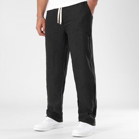 LBO - Lot De 2 Pantalons Larges Effet Lin 2137 Noir Beige